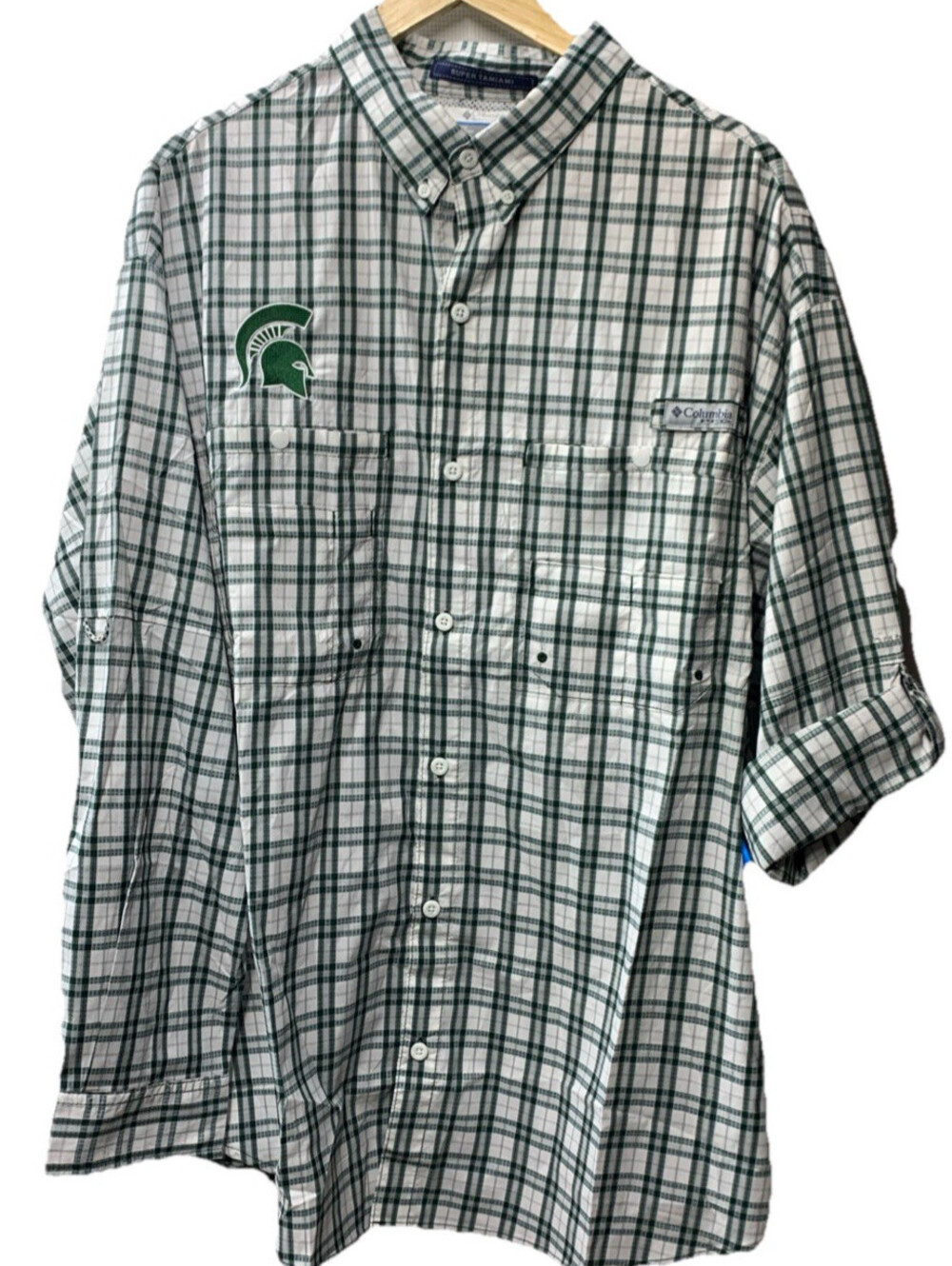 Columbia Button-Down Long Sleeve Polyester Shirt, Mens, Michigan State Size 2XL